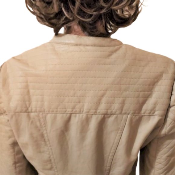LAURA LANE BEIGE FAUX LEATHER ZIP JACKET WITH ZIP FRONT POCKETS SIZE L NWT - Picture 6 of 13